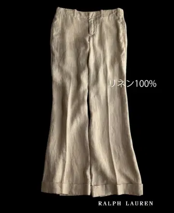 랄프 로렌 린넨 100% 사이드 벨트 밑단 플레어 팬츠 베이지