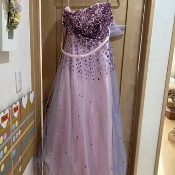 연보라 비즈 자수 튤 드레스