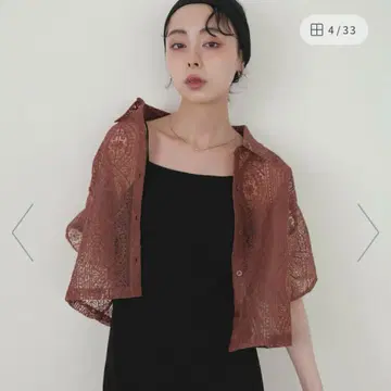 브라운 레이스 숏 가디건