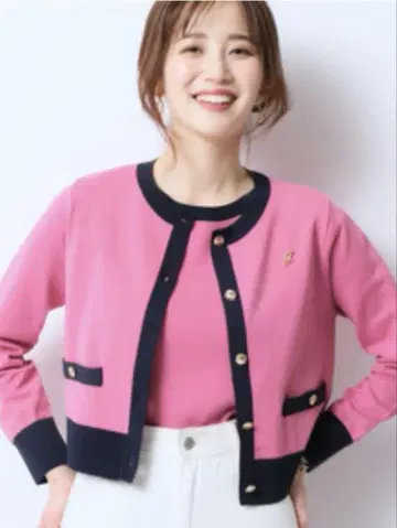새상품급 저스길리티 브로치 포함 배색 앙상블 짙은 핑크