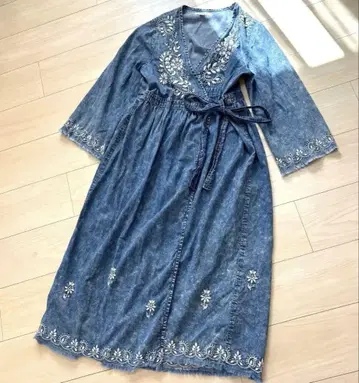 FREAK'S STORE 데님 자수 가운 원피스 플라워 FREAK'S