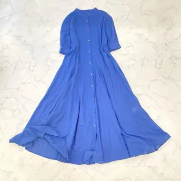 유나이티드 애로우즈 부드러운 코튼 보일 밴드 카라 셔츠 원피스 파랑