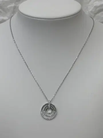 미사용품 스와로브스키 목걸이 3연 서클 크리스탈 실버계