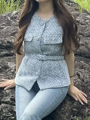 ZARA 자라 트위드 슬리브리스 베스트 포멀