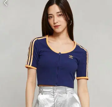 adidas Originals 리브 반팔 풀 집업 탑