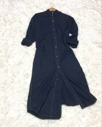 나곤스탠스 린넨 변형 셔츠 블라우스 마 혼방 네이비 셔츠 원피스