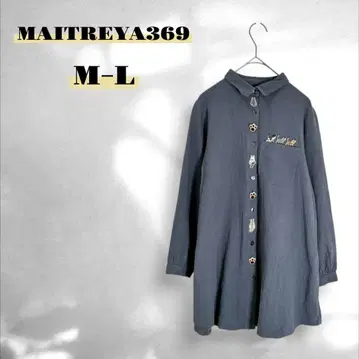 셔츠 블라우스 튜닉 고양이 자수 캐주얼 그레이 M-L