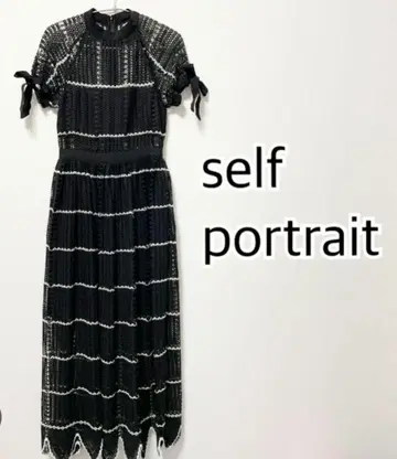 셀프 포트레이트 원피스 크로셰 뜨개질 블랙 S 사이즈