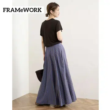 FRAMeWORK 컬러 스트라이프 플레어 스커트 36 사이즈 블루