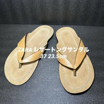 ZARA 가죽 샌들 천연 가죽 플랫 비치 샌들 23.5cm 여성용