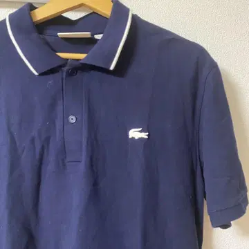 LACOSTE 남성용 네이비 피케 셔츠 L 화이트 와니 러버