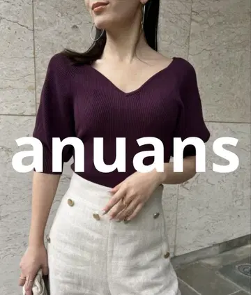거의 미사용 anuans 반팔 니트 FREE 퍼플 여성용