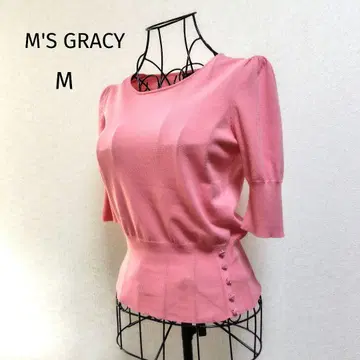 M'S GRACY 핑크 반팔 니트 장식 버튼