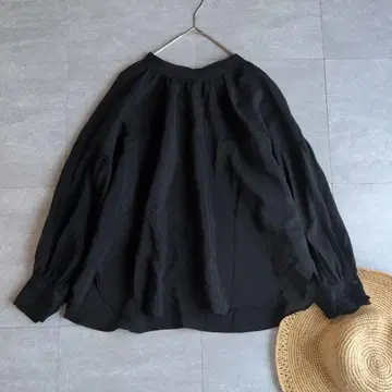 블루 프론세 돌먼 볼륨 소매 블라우스 셔츠 백 리본