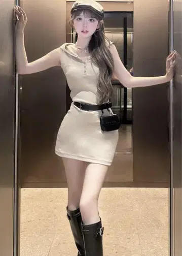 Darich 다리치 헨리넥 후드 미니 원피스