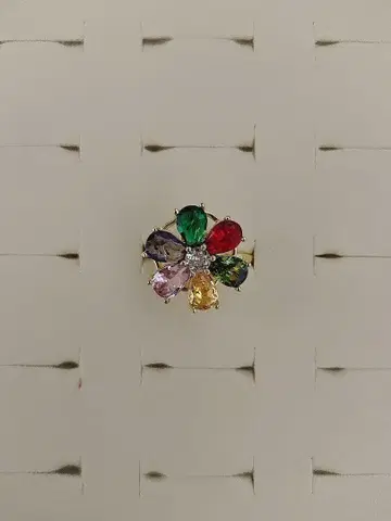 꽃 모양 다색 보석 반지