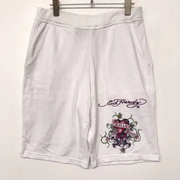 Y2K 구제 의류 ED HARDY 로고 자수 타투 패턴 맨투맨 숏팬츠