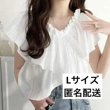 클래식 엘프 2way 오프숄더 프릴 디자인 시어 블라우스 화이트 L