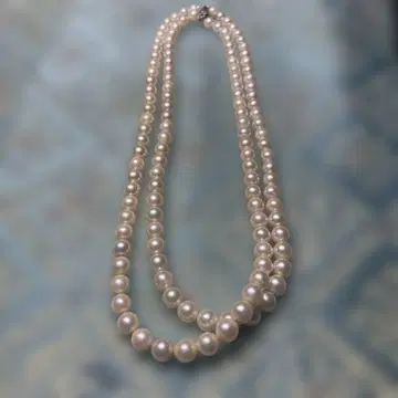 고급 진주 이중 목걸이, 은제 클로징, 길이 22cm, 하자품