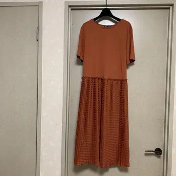 오렌지 반팔 롱 원피스