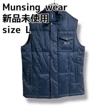 신상품 미사용 munsingwear 다운 베스트 블랙 L 금속 플레이트