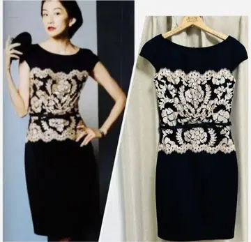 Tadashi Shoji 꽃무늬 자수 무릎 기장 원피스 사이즈 2