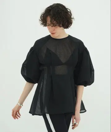 새상품 CLANE 클라네 SHEER PLAID VOLUME SLEEVE