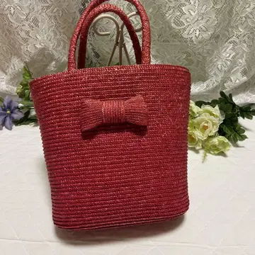 SAC 리본 포함 빨간색 바스켓 백 천연 소재