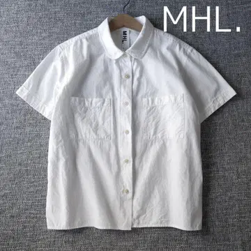 MHL 라운드 칼라 코튼 린넨 박스 실루엣 반팔 셔츠 일본제