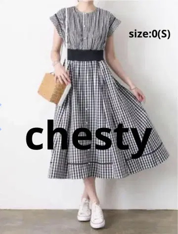 [새상품급] chesty 허리 리브 셔츠 원피스 깅엄 체크