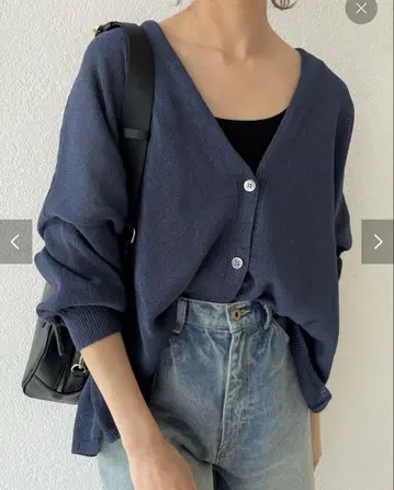 스픽 앤 스팬 페이퍼 얀 가디건 네이비