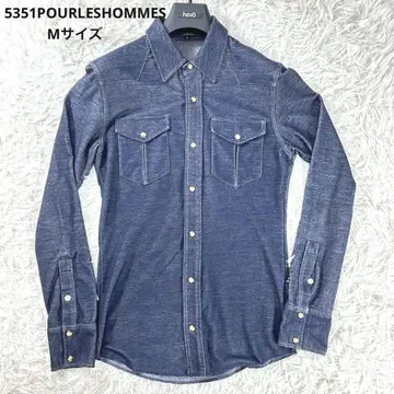 5351POURLESHOMMES 웨스턴 셔츠 M 스트레치 네이비