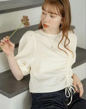 hinari 셔링 리본 블라우스