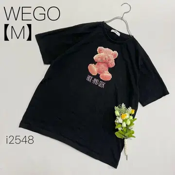 위고 모노톤 장미 프린트 티셔츠 곰 프린트 베어 티셔츠 블랙