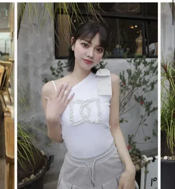 다리치 빅 리본 원숄더 상의