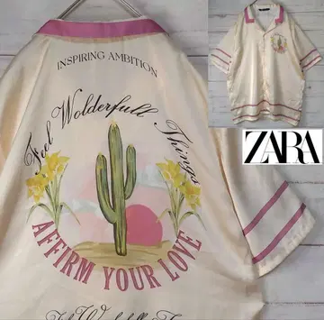 ZARA 자라 대비 셔츠 새틴 오픈 카라 반팔 셔츠 L