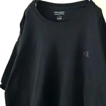 챔피온 로고 자수 플레인 무지 티셔츠 L 블랙 검정 구제 의류