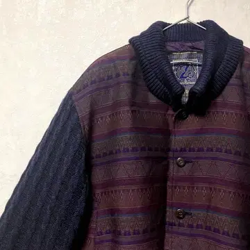 자켓 블루종 디자인 니트 자수 올 패턴 보라색 빈티지 아트 이색