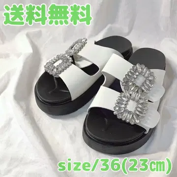 [새상품] 비쥬 샌들 통굽 샌들 인조 가죽 화이트 23cm