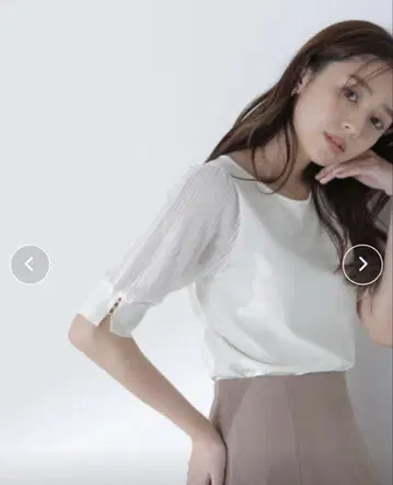 NATURAL BEAUTY BASIC 시어 라메 플리츠 슬리브 니트