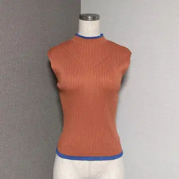 무루아 배색 리브 니트 슬리브리스 오렌지
