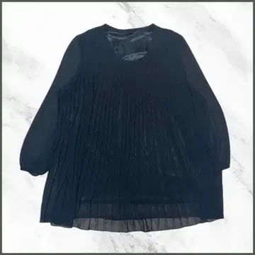 블라우스 블랙 플리츠 튜닉 7부 소매 시어 빈티지