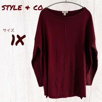 STYLE & CO 버건디 긴팔 니트 1X