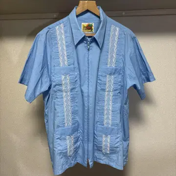 GUAYABERA 반팔 셔츠 스카이블루 자수