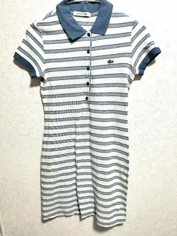 LACOSTE 피케 셔츠 원피스 보더 파랑