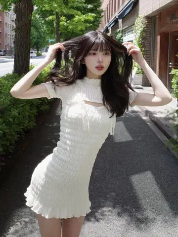 darich 리본 셔링 미니 원피스