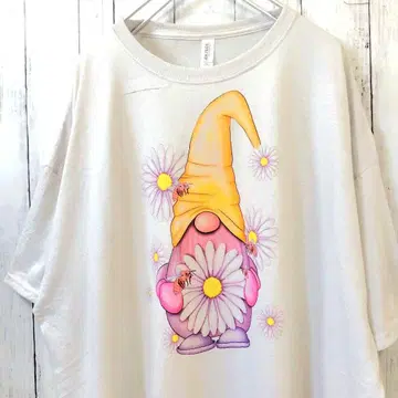 JERZEES 캐릭터 프린트 빅 루즈 티셔츠 그레이 2XL 구제 의류