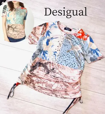 Desigual. 개더 및 디지털 프린트 패치워크 슬림 T셔츠
