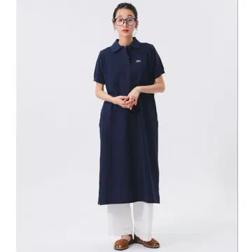 LACOSTE x BEAMS BOY 롱 폴로 원피스 네이비