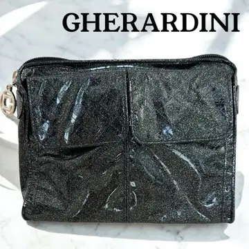 새상품급 GHERARDINI 게라르디니 올 패턴 라메 파우치 블랙